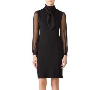 Slate & Willow Modern Classic Sheer Sleeve Neck Tie Sheath Dress 2 Black Elegant